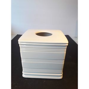 Tissue Box Square Holder White Striped 6 x 6